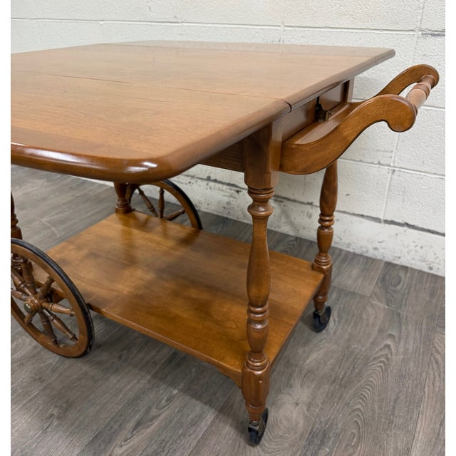 Vintage Ethan Allen Baumritter Solid Maple Drop Leaf Tea Cart For Sale - Image 9 of 16