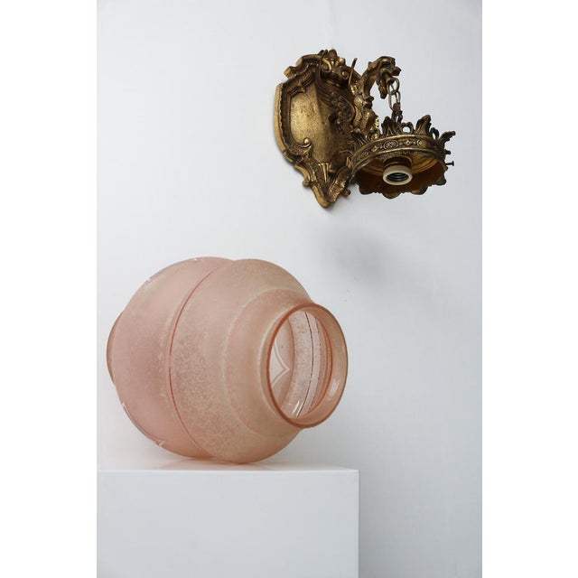 Antique Gothic Revival Bronze Dragon or Griffin Wall Sconce with Pink Glass Shade, Early 20th Century For Sale - Image 9 of 16