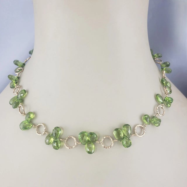 14 Karat Yellow Gold Peridot Briolette Beaded Choker Necklace JAGi Certified- This lovely necklace features 56 briolette...