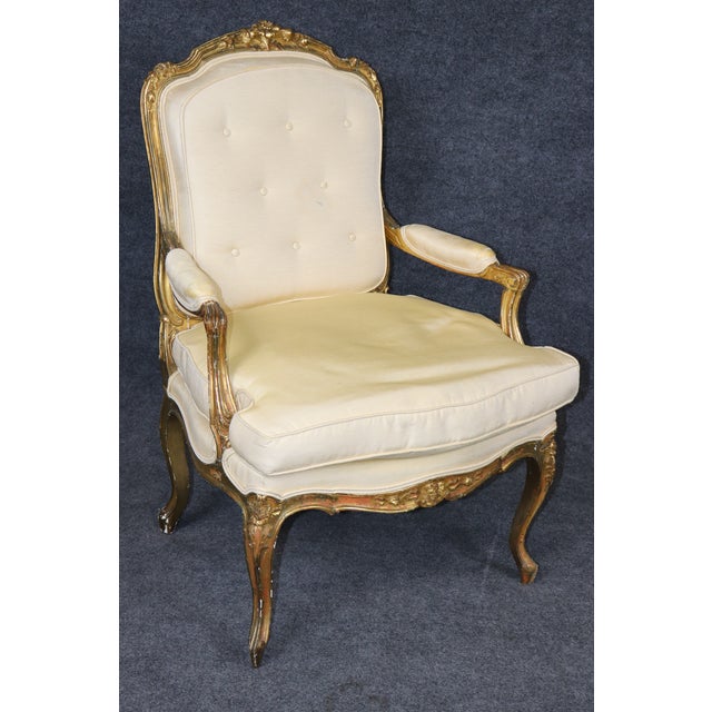 Pair 19th C. French Louis XV Style Giltwood Armchairs For Sale - Image 9 of 17