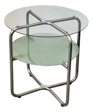 Round Tubular Side Table with Double Glass Top by Marcel Breuer for Thonet