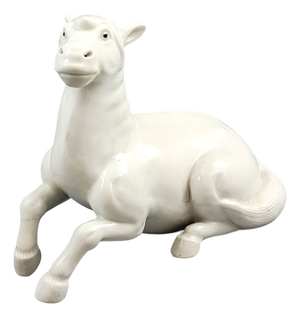 Japanese Wrought Porcelain Recumbent Horse, 1800s