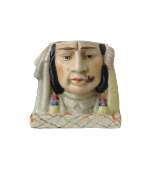 Vintage Mid-Century Ceramic Crackle Native American Style Chief Style Pencil Holder