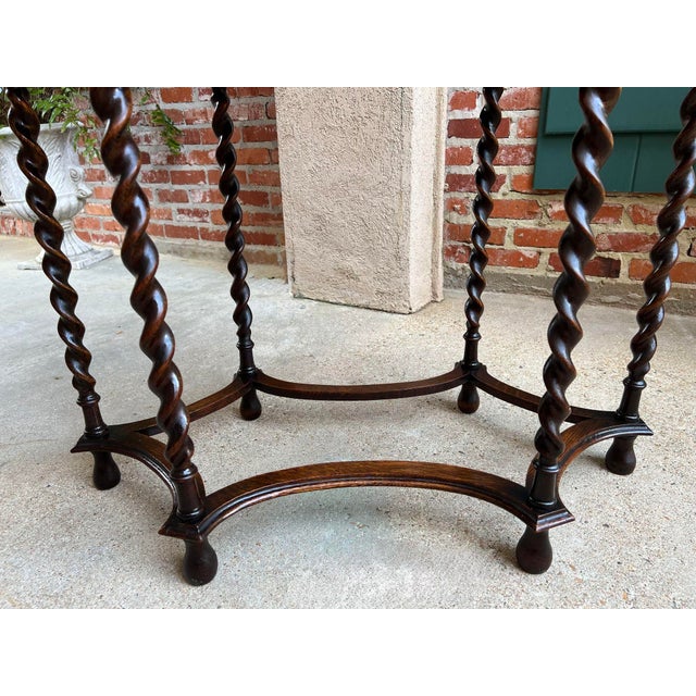 Antique English Oval Side Center Table Barley Twist Tiger Oak Jacobean C1920 For Sale - Image 10 of 12