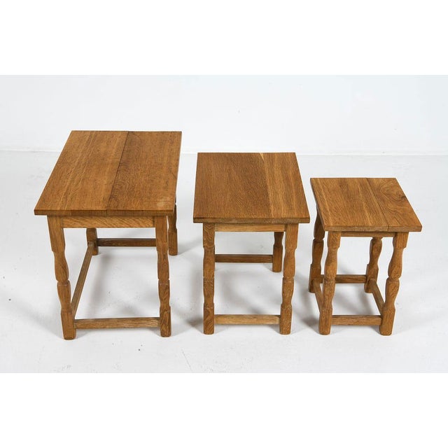 Brown 1970s Three Oak Nesting Tables Attributed to Henning Kjaernulf For Sale - Image 8 of 14