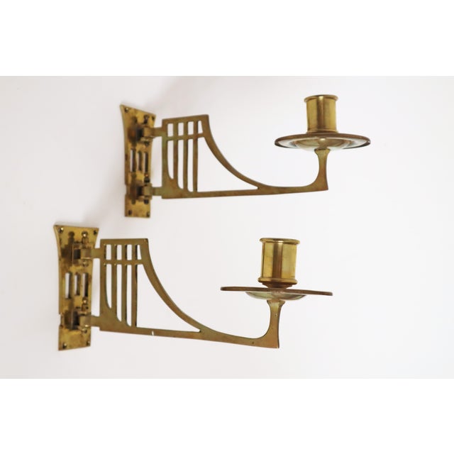Art Nouveau Piano Wall Candleholders in Brass, 1920s, Set of 2 For Sale - Image 9 of 11