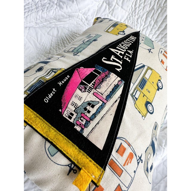 American Florida St. Augustine Vintage Black Pennant on New Woven Camper Throw Pillow For Sale - Image 3 of 4