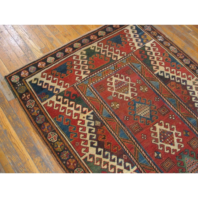 1870s Red Diamond Zig Zag Antique Caucasian Bordjalou Kazak Rug 4'3" X 7'5" Handknotted Wool Carpet For Sale - Image 4 of 8