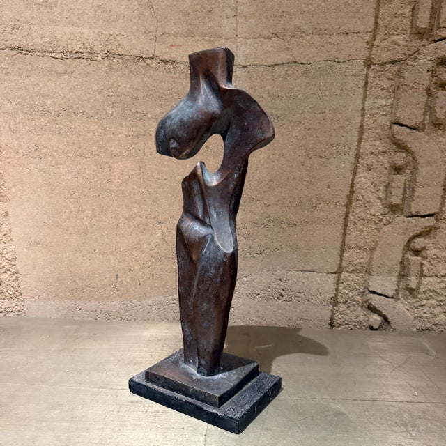 Abstract Modern Faux Bronze Composite Sculpture Stylized Female Figure For Sale In San Diego - Image 6 of 12