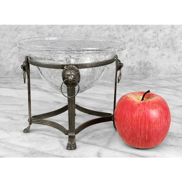 Vintage Italian Regency Pewter & Glass Lions Head Footed Bowl, c. Mid 20th Century - Pairs Nicely with Many Traditional &...