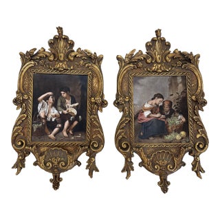 A Pair of KPM Porcelain Plaques: The Little Fruit Seller and Boys Eating Grapes and Mellon For Sale