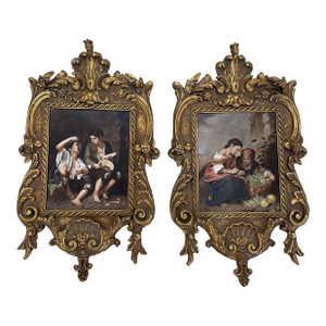 A Pair of KPM Porcelain Plaques: The Little Fruit Seller and Boys Eating Grapes and Mellon