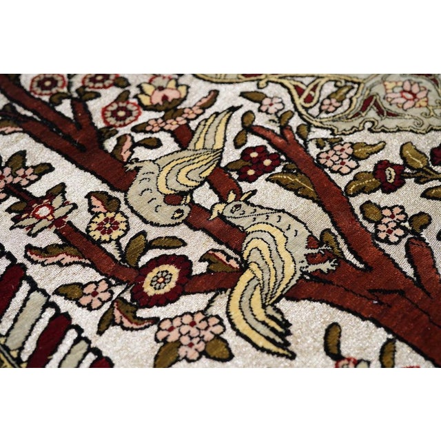 1960s 1960s Extremely Fine Turkish Silk Hereke With the Field Woven With Silver Metal Treads Rug 3'3'' X 4'6'' For Sale - Image 5 of 11