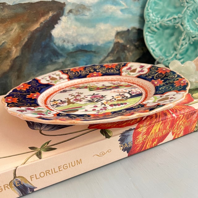 Navy Blue Antique Mason's Ironstone Blue "The Great Wall of China" Dinner Plate, Circa 1815 For Sale - Image 8 of 10