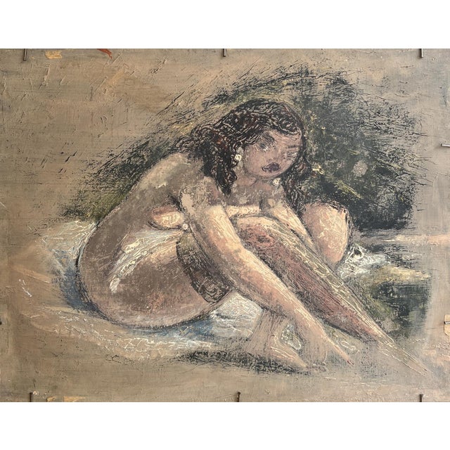 Emile Chambon, Jeune fille assise avec un petit miroir, 1950, Oil on Cardboard, Framed For Sale - Image 11 of 16
