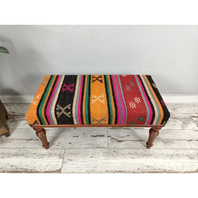 Handmade Boho Kilim Upholstered Bench For Sale - Image 10 of 10