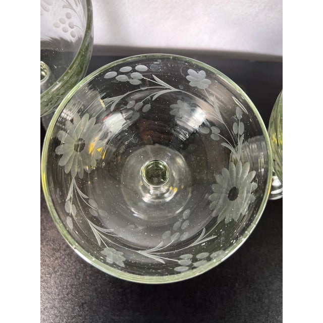1980s Rose Ann Hall Margarita Glasses: Hand Blown Green Tint Coupes - Set of 4 For Sale In Philadelphia - Image 6 of 14