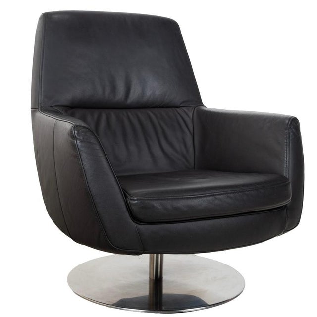 Black Leather and Chrome Swivel Lounge Chair For Sale - Image 13 of 13