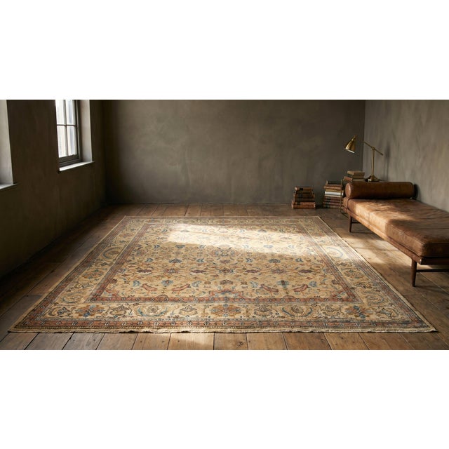 Khaki 1890s Tan Khaki Floral Hand Knotted Antique Persian Sultanabad Rug 8'6" X 8'10" Wool Carpet For Sale - Image 8 of 8