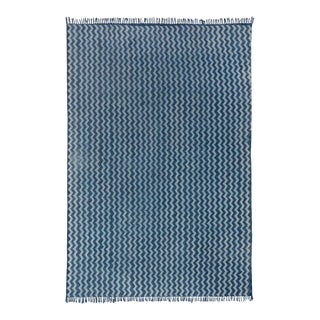 Blue Indigo Hand Woven Cotton Flatweave Kilim Rug, Boho Blue Rug 8x10 Ft. For Sale