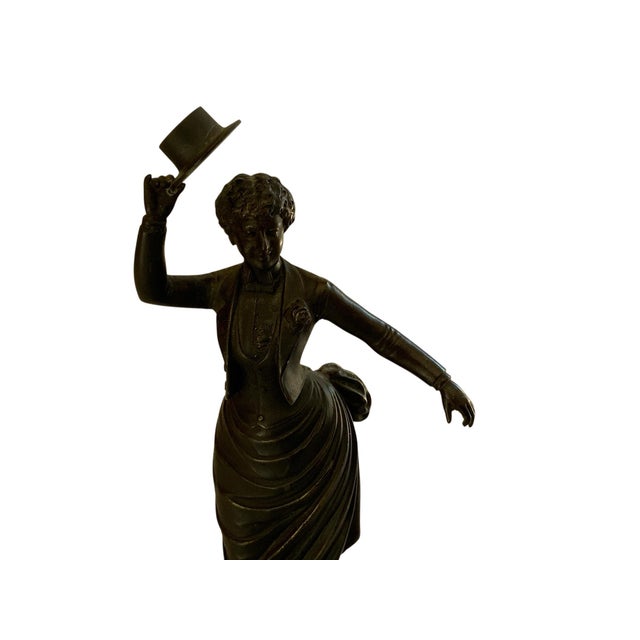 Art Deco Victorian Style Stage Girl Dancer Bronze Figurine Marble Base For Sale - Image 4 of 9