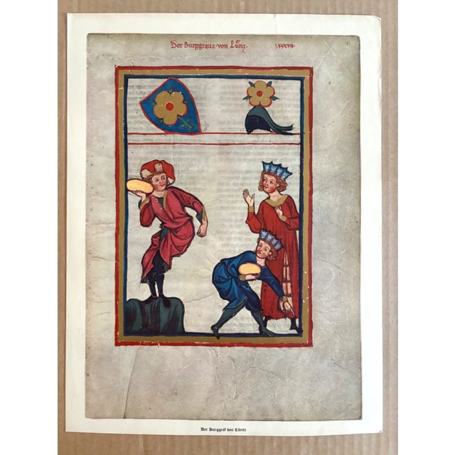 Up for sale is this gorgeous print from a vintage portfolio of reproductions of the Codex Manesse, the most famous...