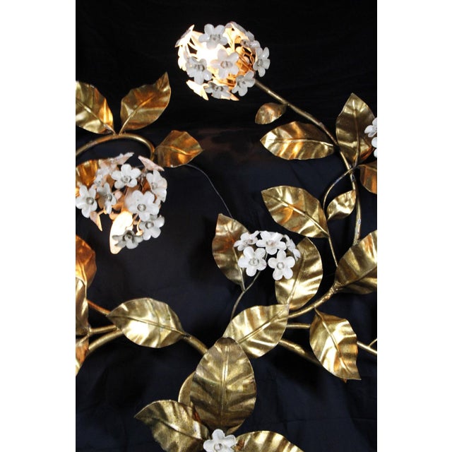 Metal Hollywood Regency Wrought-Iron Hydrangea Wall Lamp, Four Light For Sale - Image 7 of 9