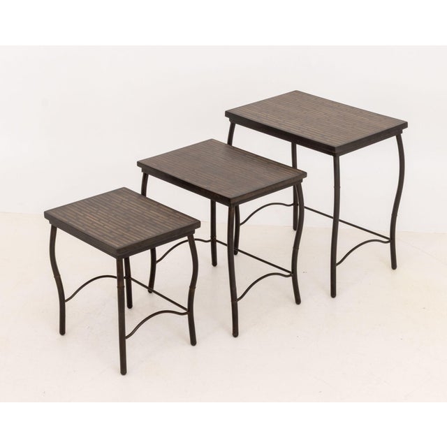 Late 20th Century Set of Three Contemporary Mahogany Inlay Nesting Tables For Sale - Image 5 of 11