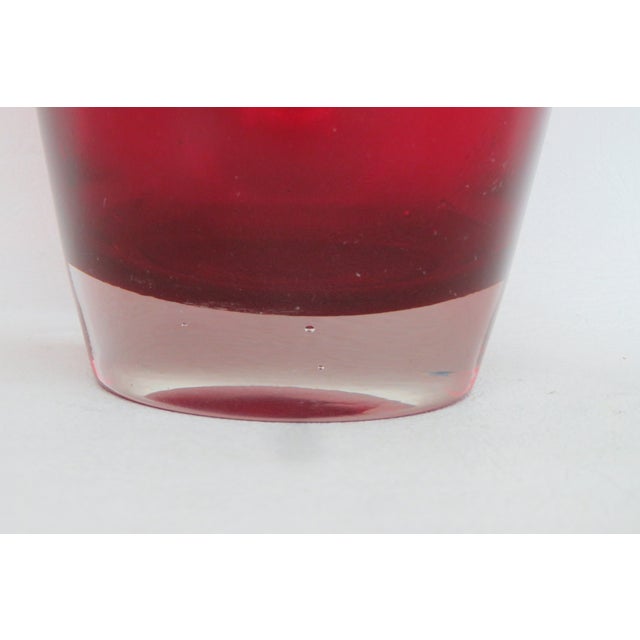 Ruby Red Hand Blown Ruby Red Tall Vase With Flared Opening and Clear Base 5084b For Sale - Image 8 of 11