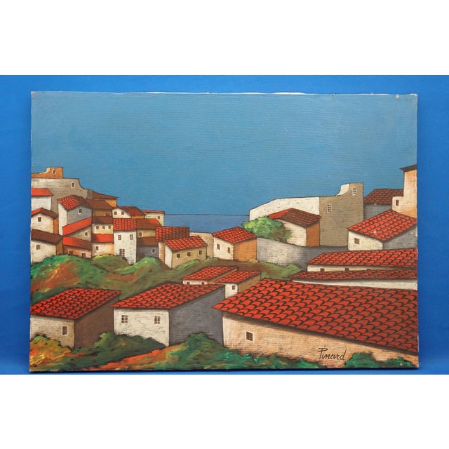 René Pinard, View of a Village with Seascape, 1920s-1940s, Oil on Canvas For Sale - Image 10 of 10
