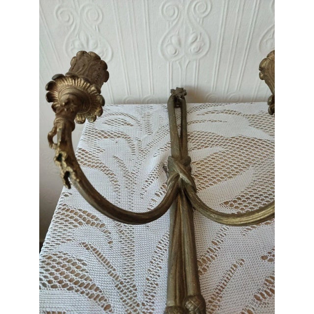 French Mid 19thc French Empire Bronze Draped Ribbon Swag Wall Sconces - Original Unelectrified - Set of 4 For Sale - Image 3 of 13