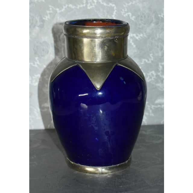 Vintage Cobalt Blue W/Silver Overlay Vase For Sale - Image 11 of 11
