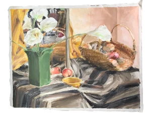 Original Mid-Century Modern Interior Impressionist Still Life Painting,