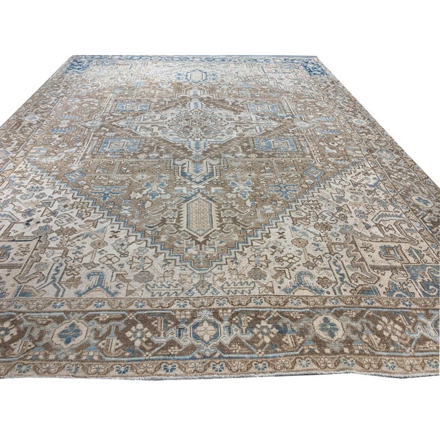 1940s Vintage Circa 1940 Lightly Distressed Heriz Rug 9'10 X 12'6 For Sale - Image 5 of 10