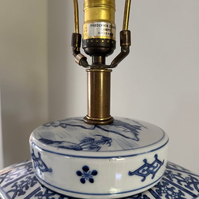 Vintage Frederick Cooper Chinoiserie Blue & White Lidded Jar Table Lamp — 28” For Sale - Image 11 of 12