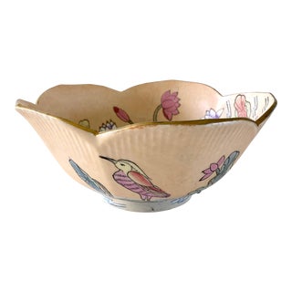 Lotus Shaped Chinoiserie Crane Decorative Bowl For Sale