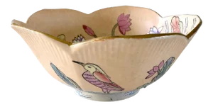 Lotus Shaped Chinoiserie Crane Decorative Bowl