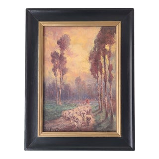 Alice Blair Pollard Antique Oil Painting Early California Pastoral Sunset With Sheep For Sale