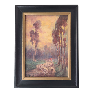 Alice Blair Pollard Antique Oil Painting Early California Pastoral Sunset With Sheep