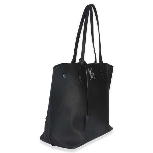 Contemporary Black Grained Calfskin Lockme Cabas Tote For Sale - Image 3 of 8