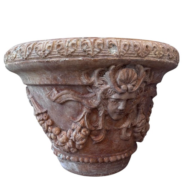 1990s Planter Toscana Jardiniere Concrete Amedusa Garlands With Hole French Style Urn Vintage For Sale - Image 11 of 18