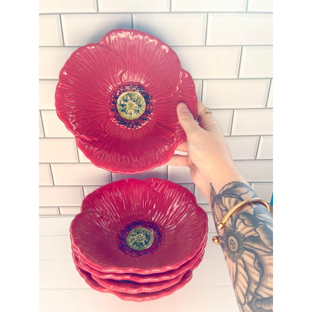 Figurative Ambiance Collections Fleur Rouge by Nanette Vacher Red Poppy Figural Set of 5 Bowls For Sale - Image 3 of 4