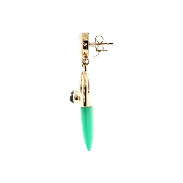 Contemporary Late 20th-Century 14k Yellow Gold Chrysoprase, Moonstone and Amethyst Earrings, A Pair For Sale - Image 3 of 4