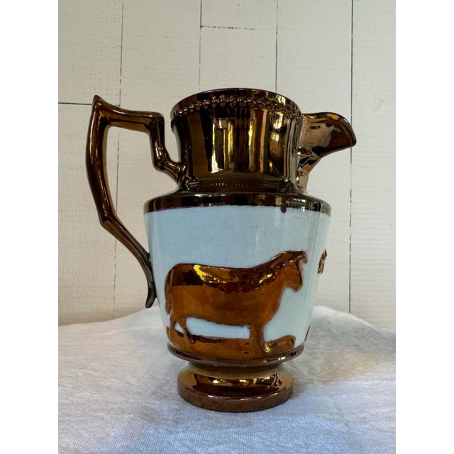 Mid 19th Century Antique English Copper Lusterware Pottery Pitcher With Hound and Ram For Sale In Portland, OR - Image 6 of 10
