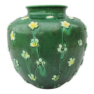 Antique Japanese Green Glazed Vase For Sale