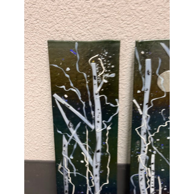 Abstract Winter Landscape Glass Wall Art Panels, Set of Two For Sale - Image 9 of 12