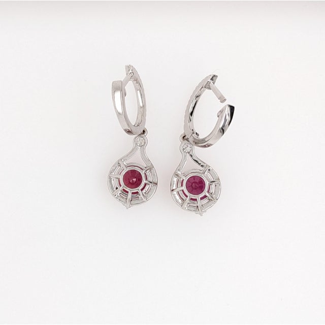 5.8Ct Madagascar Ruby Earrings With Natural Diamond Accents: Solid 14k Gold, 8mm, Pair For Sale In Columbus - Image 6 of 7