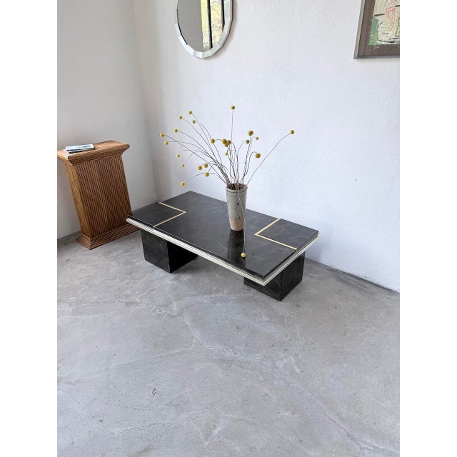 Black Lacquered and Brass Coffee Table, 1970s For Sale - Image 8 of 18