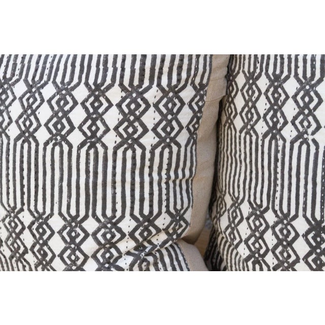 1960s Pair of Large Black & White Blockprint Kantha Pillow For Sale - Image 5 of 7