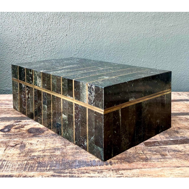 Vintage Tessellated Brass and Stone Box For Sale - Image 10 of 12